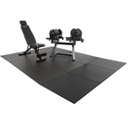 WOLV Home Gym Setup with 12 rubber floor tiles giving extra training space around bench and rack