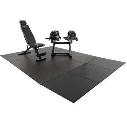 WOLV Ultimate Home Gym Pakket | Bastion Bank, 2×25 KG Dumbbells, Lift Rack & Rubberen Tegels