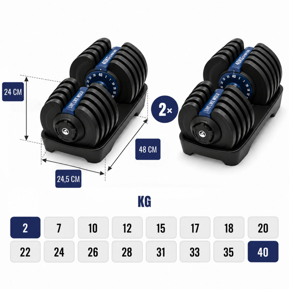 Verstelbare halters 40KG — Set van 2