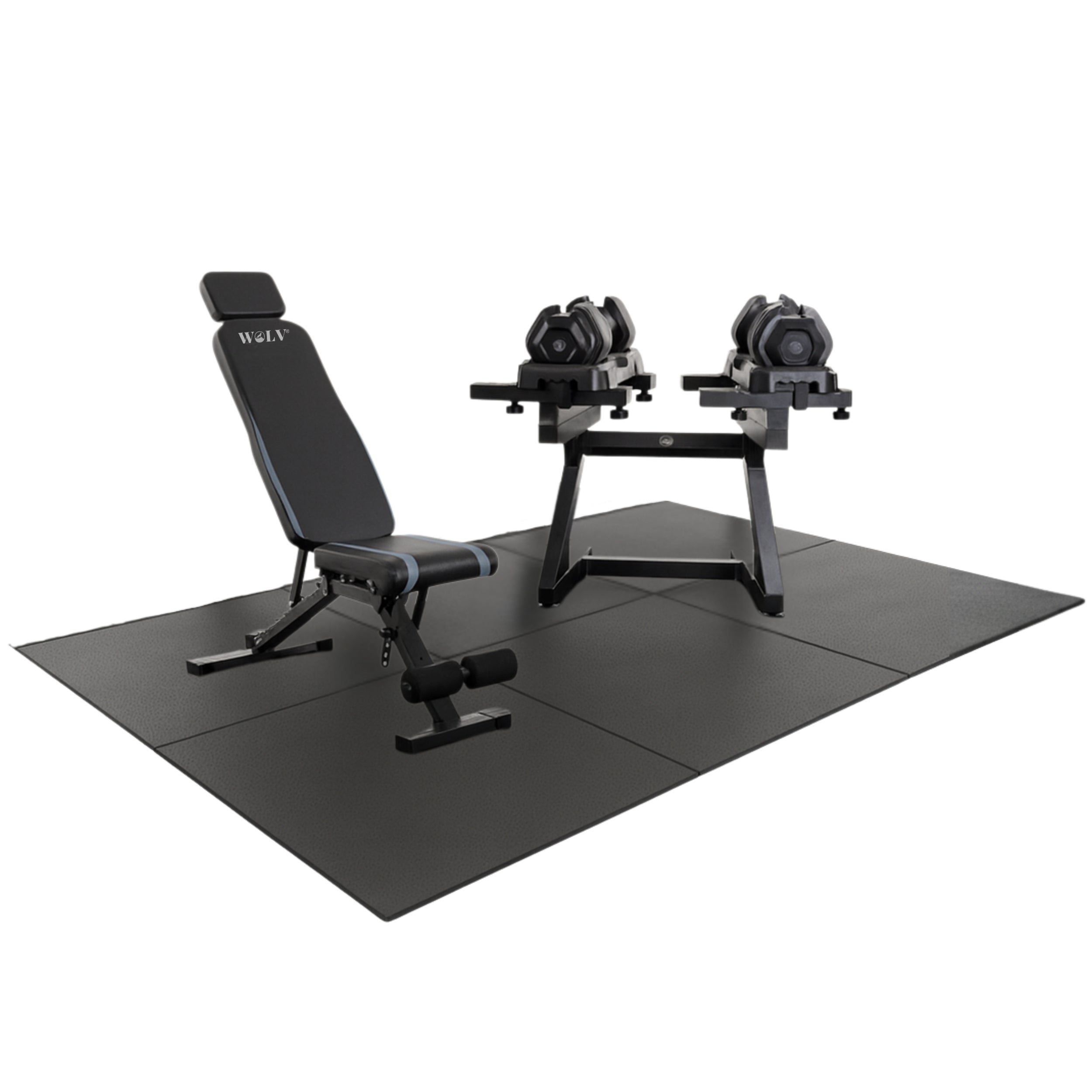 WOLV Ultimate Home Gym Package | Bastion Bench, 2x25 KG Dumbbells, Lift Rack & Rubber Tiles