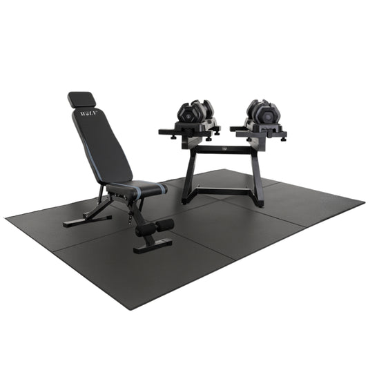 WOLV Ultimate Home Gym Pakket | Bastion Bank, 2×25 KG Dumbbells, Lift Rack & Rubberen Tegels