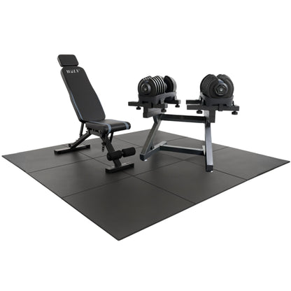 WOLV Ultimate Home Gym Pakket | Bastion Bank, 2×40 KG Dumbbells, Lift Rack & Rubberen Tegels (6 / 9 / 12 stuks)