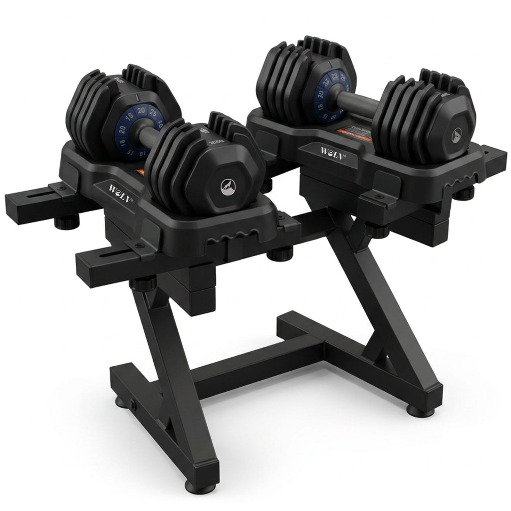 VERSTELBARE HALTERS 25KG - SET VAN 2 + HALTERREK