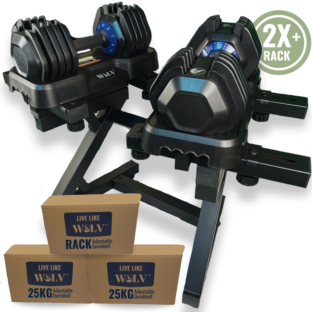 VERSTELBARE HALTERS 25KG - SET VAN 2 + HALTERREK