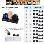 Verstelschema met de tien draaiknopstanden van de WOLV 11 kg dumbbell, van 1 kg tot 11 kg