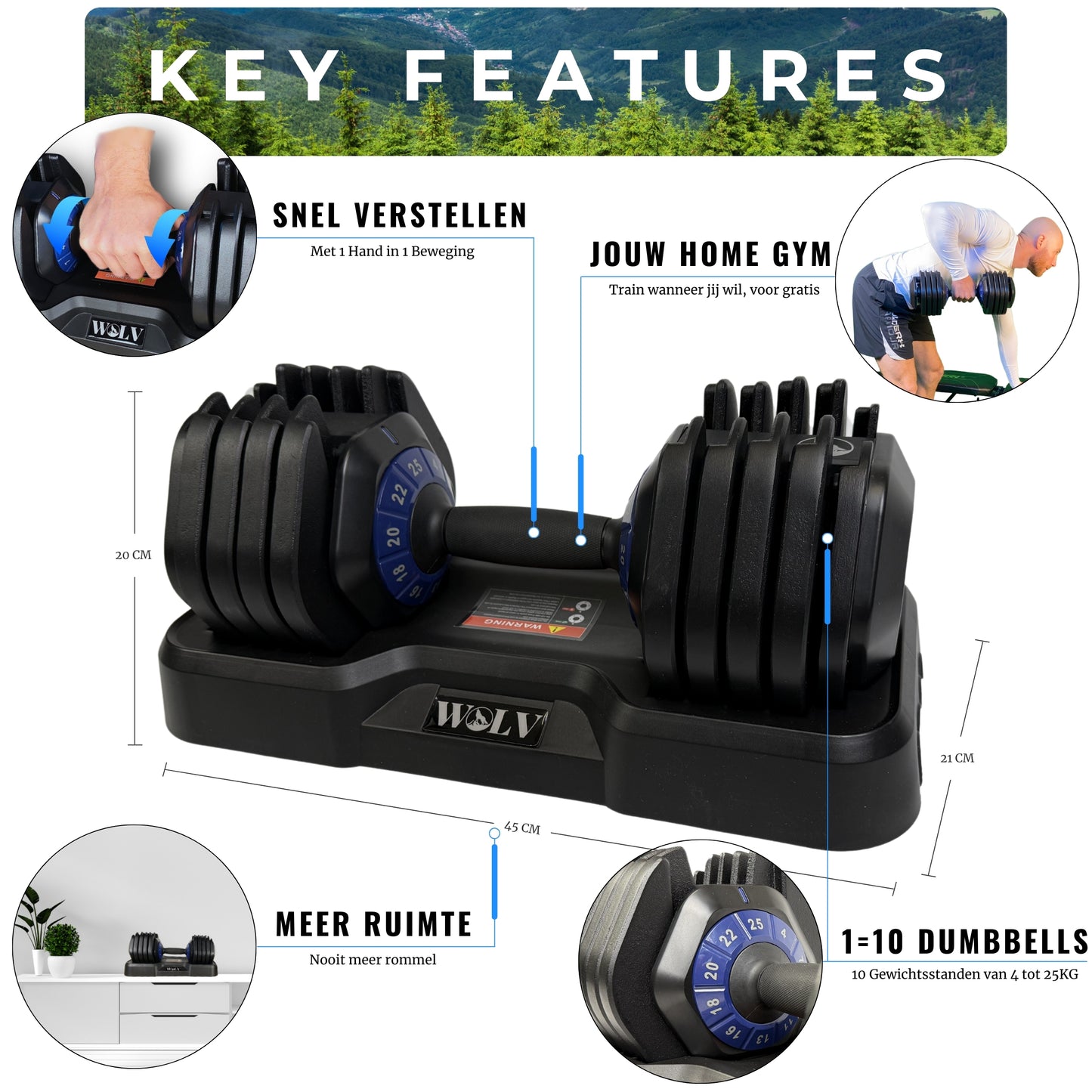 ADJUSTABLE DUMBBELLS 25KG - SET OF 2