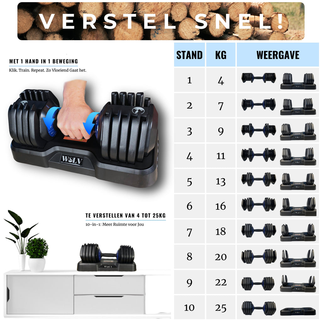 VERSTELBARE HALTERS 25KG - SET VAN 2