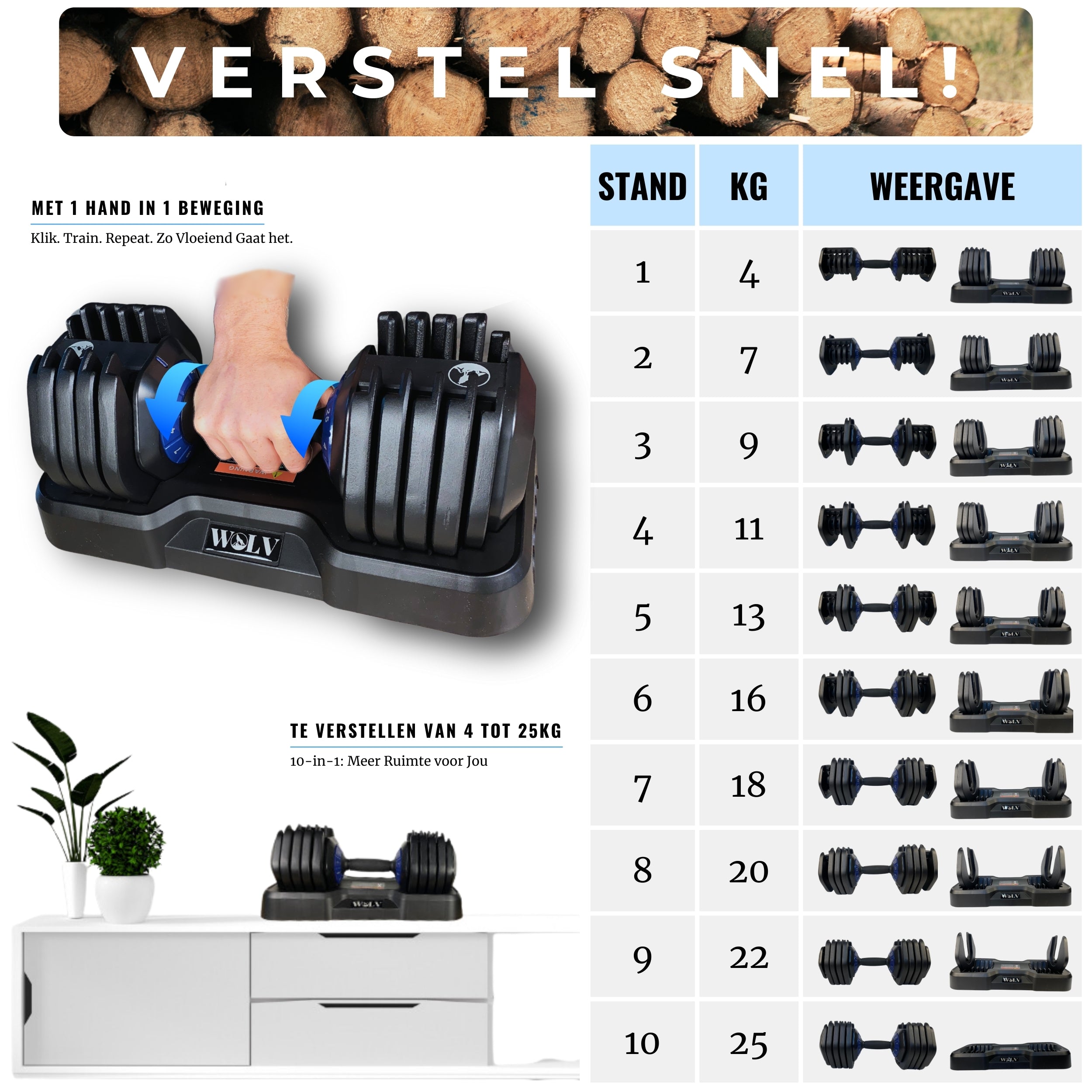 VERSTELBARE HALTERS 25KG - SET VAN 2