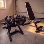 WOLV Home Gym Setup A with 40 kg dumbbells in a garage gym