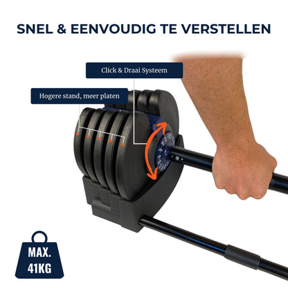 VERSTELBARE BARBELL 41KG - OM TE BOUWEN NAAR 40KG DUMBBELL