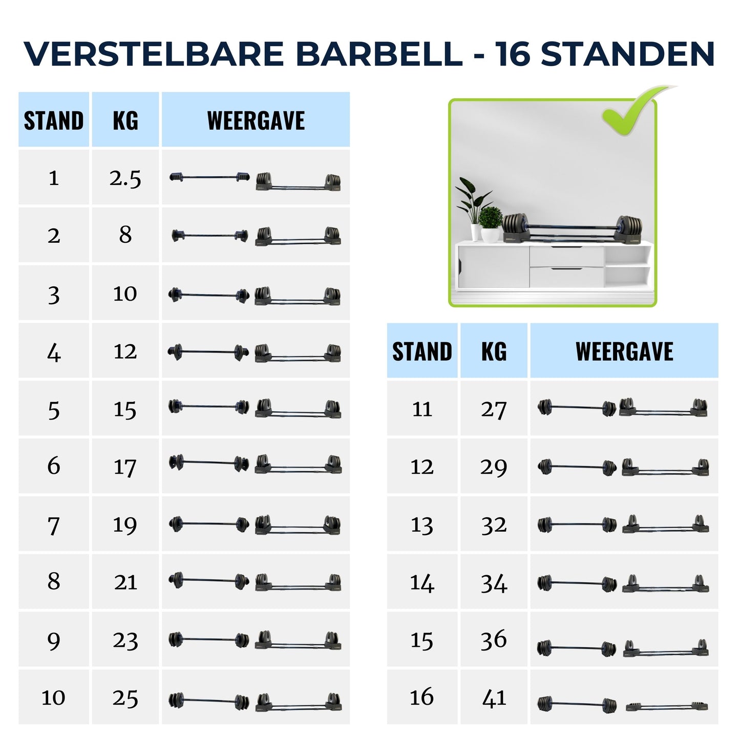 VERSTELBARE BARBELL 41KG - OM TE BOUWEN NAAR 40KG DUMBBELL