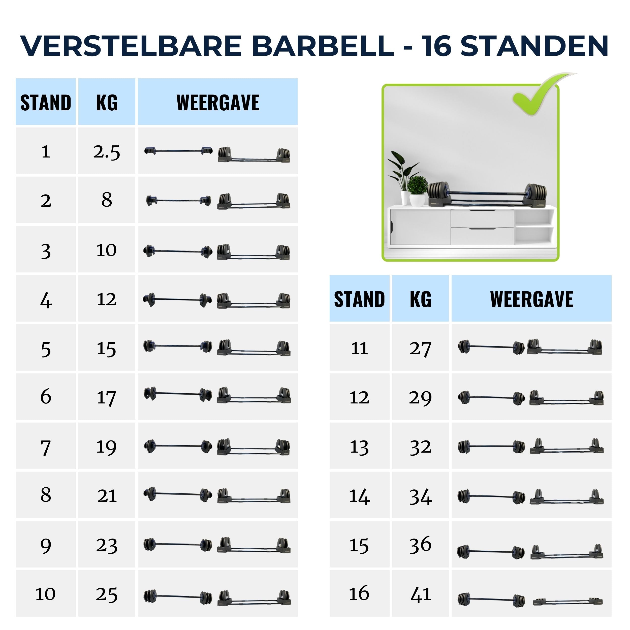 VERSTELBARE BARBELL 41KG - OM TE BOUWEN NAAR 40KG DUMBBELL