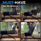 Vier workouts op de WOLV Core halterbank: bench press, incline curls, pullovers en shoulder press
