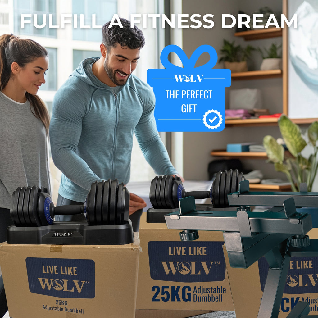 VERSTELBARE HALTERS 25KG - SET VAN 2 + HALTERREK