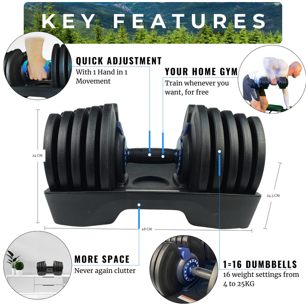 VERSTELBARE HALTER 40KG SET - VAN 2 + HALTERREK