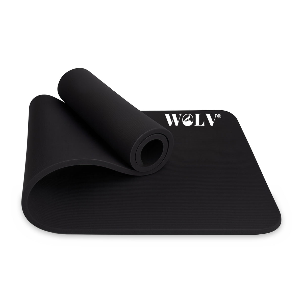 WOLV Extra Thick Yoga Mat 15 mm in black, partly rolled up