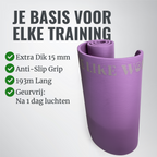 Paarse WOLV extra dikke yogamat opgerold, met 15 mm dikte, antislip grip en geurvrij schuim
